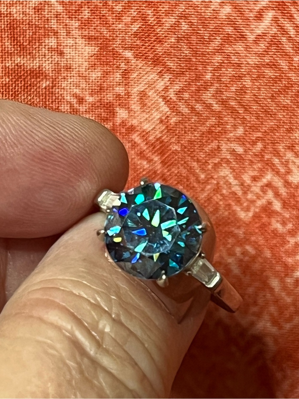 Stunning Blue Solitaire Ring with Baguettes in 925 SS Absolutely Mesmerizing Sz9